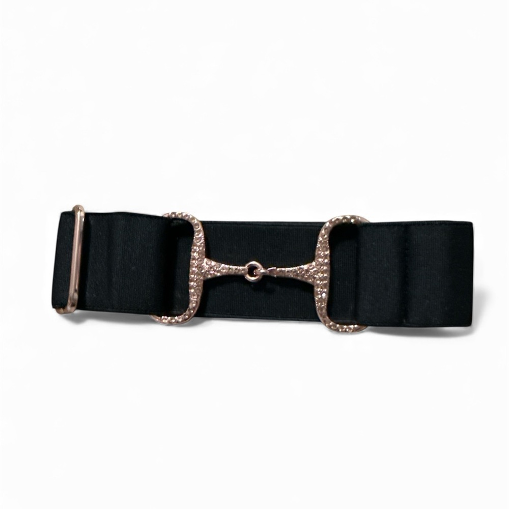 NWT Luxequine Equestrian Black Belt w/Rose Gold Rhinestone Snaffle Bit Buckle